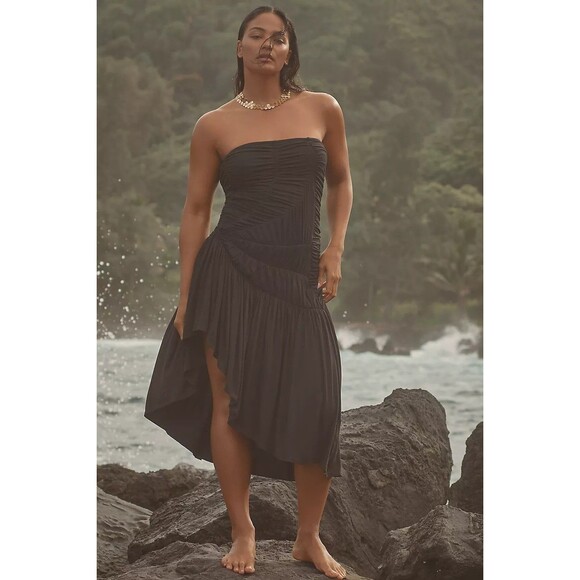 Anthropologie Celandine Strapless Ruched Asymmetrical-Hem Dress 1X-PS NEW 281108 - Picture 4 of 11